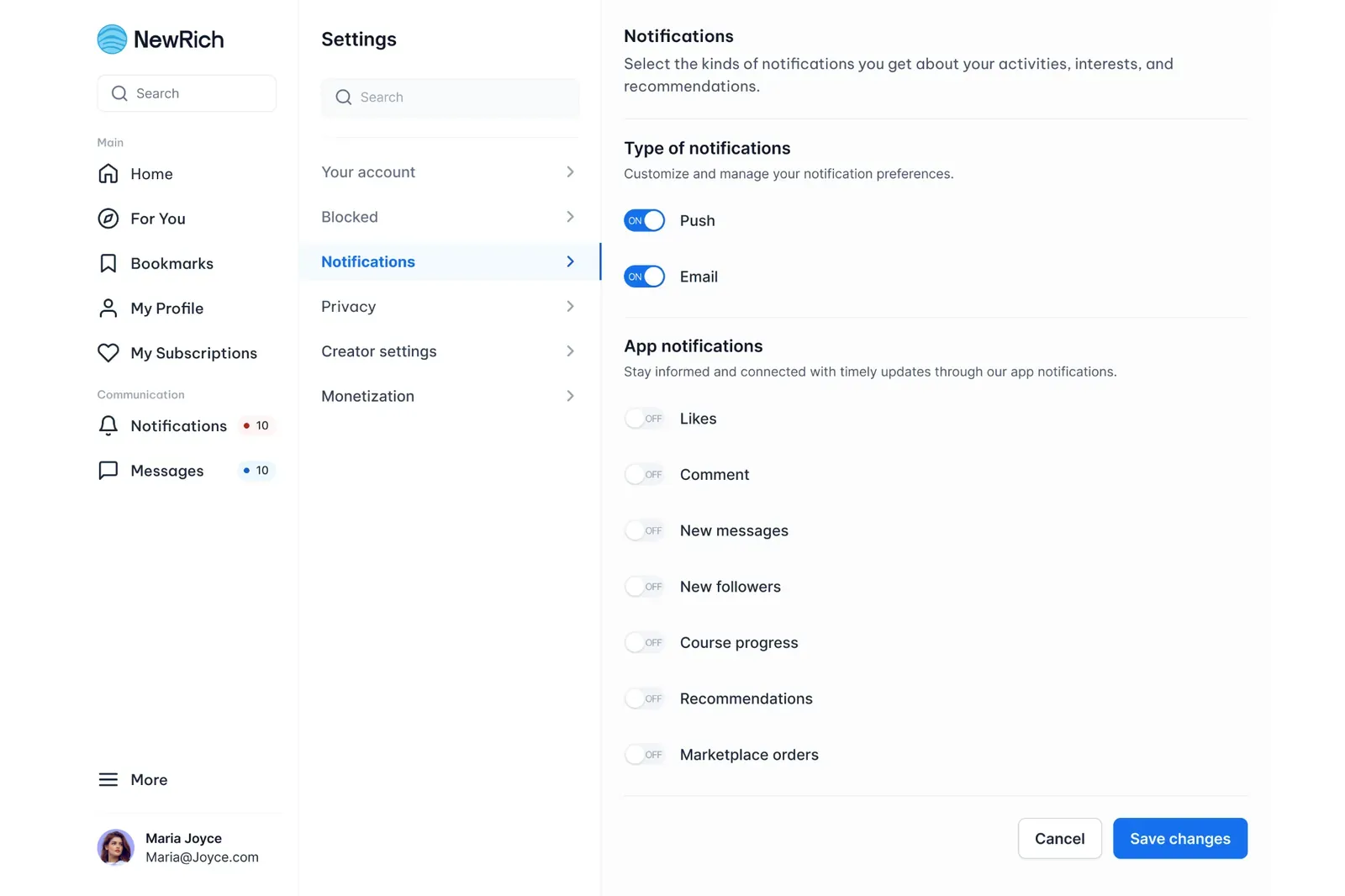 Manage notifications screenshot