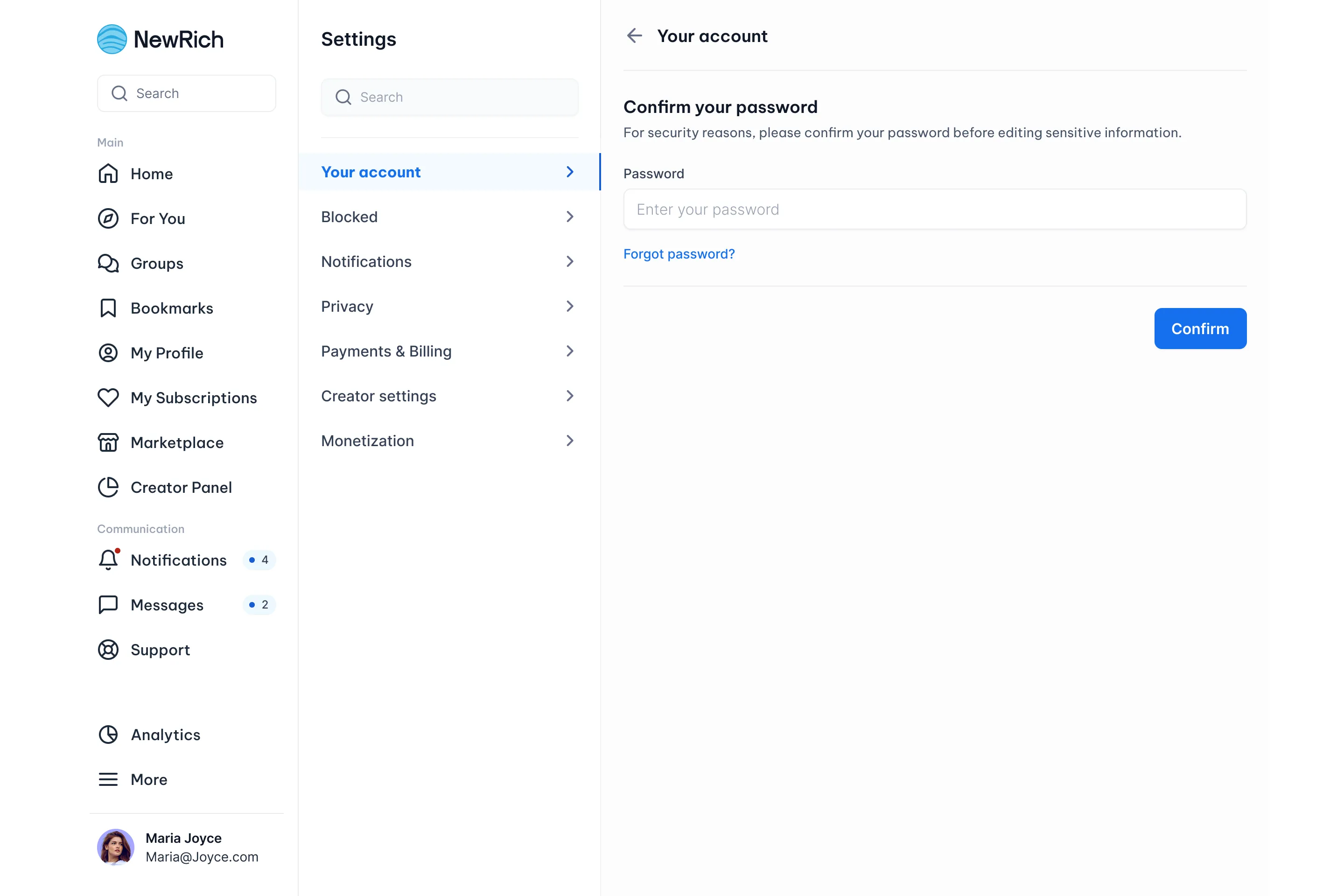 Reset or change your password screenshot