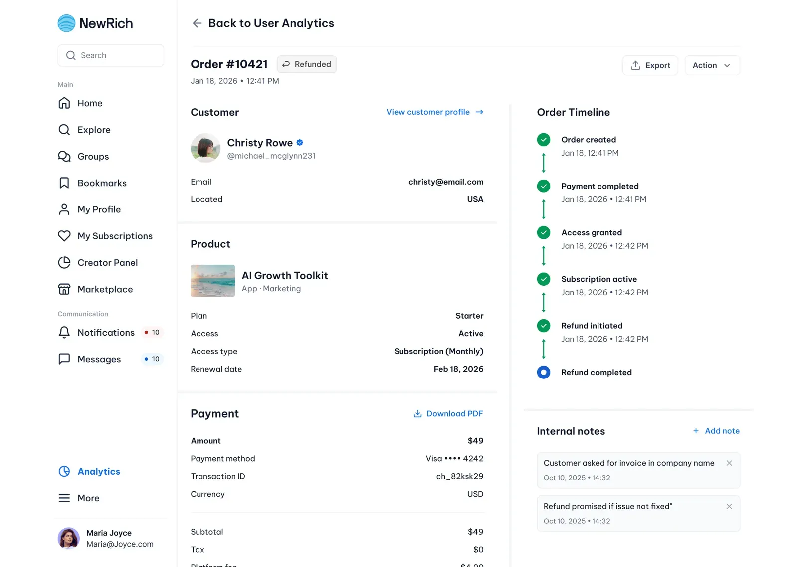 Content-specific analytics screenshot