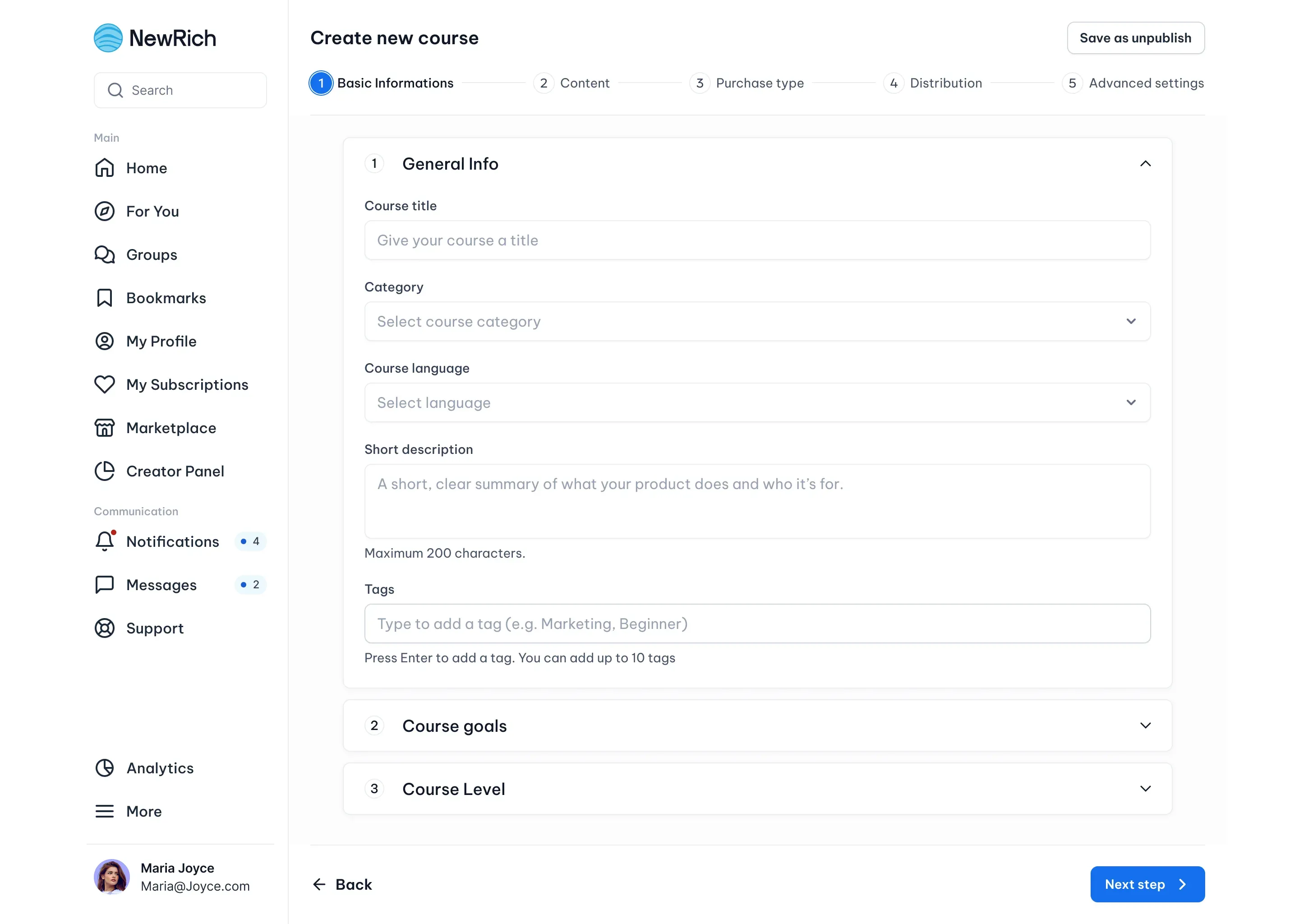 Create a course screenshot