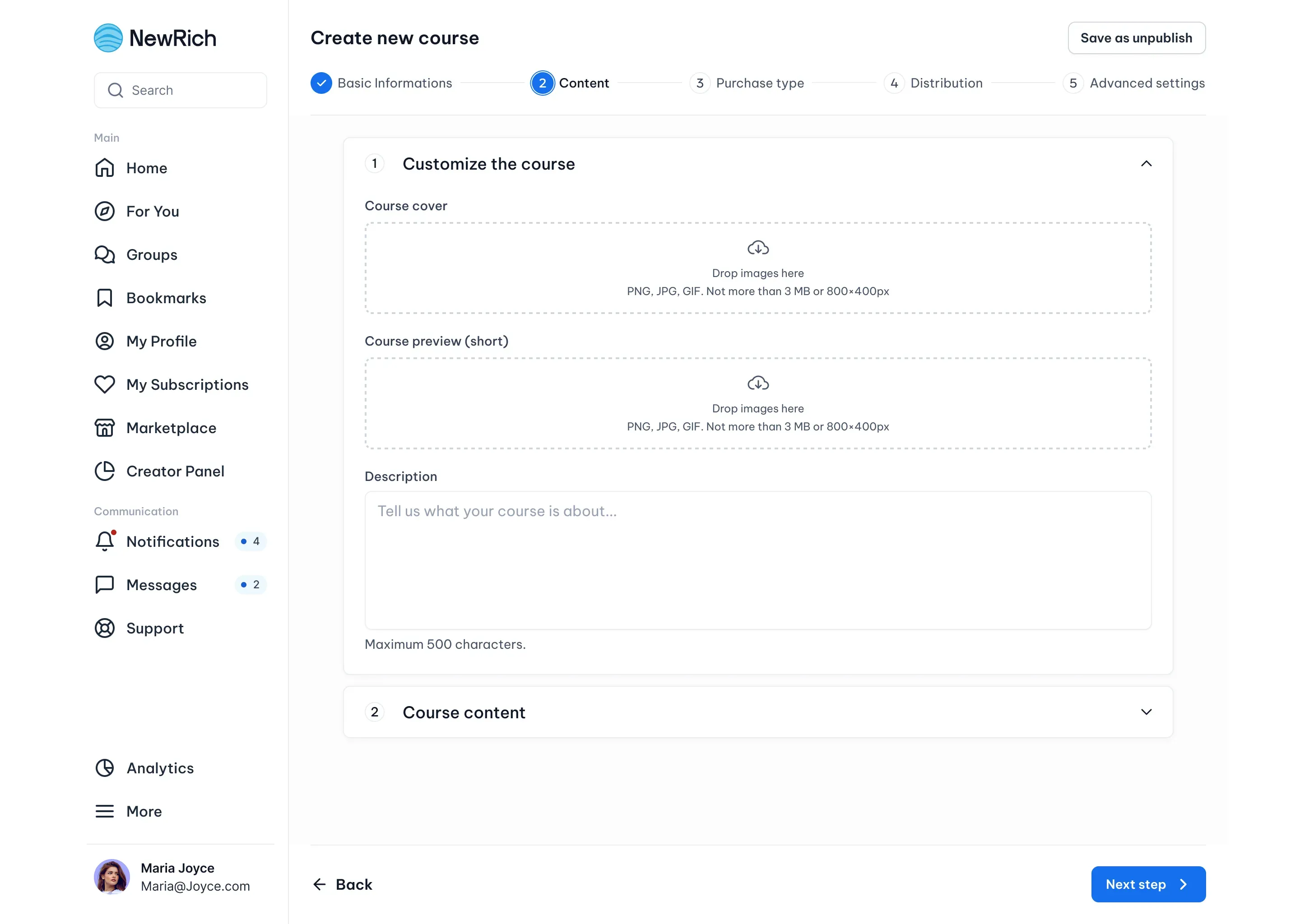 Create a course screenshot