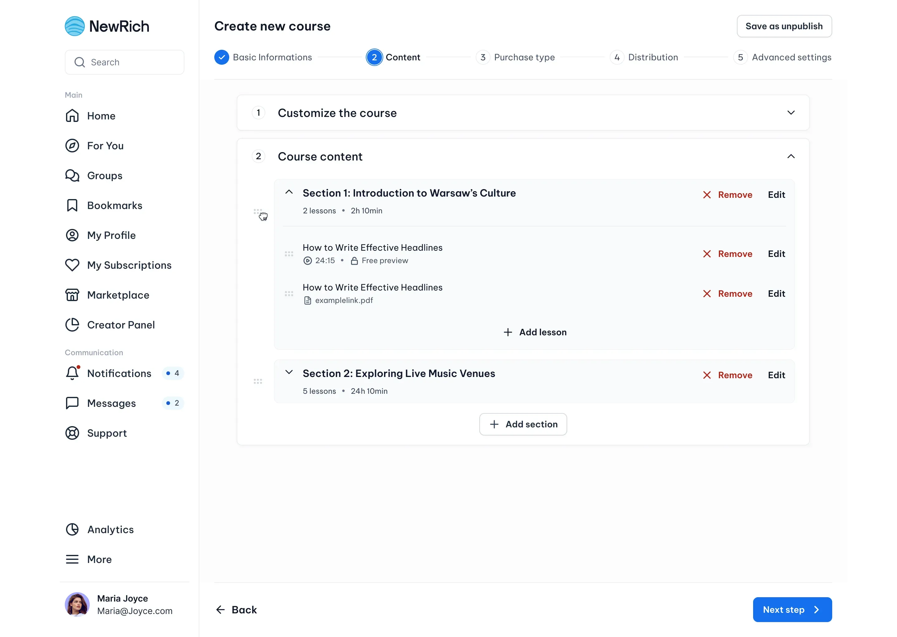 Create a course screenshot