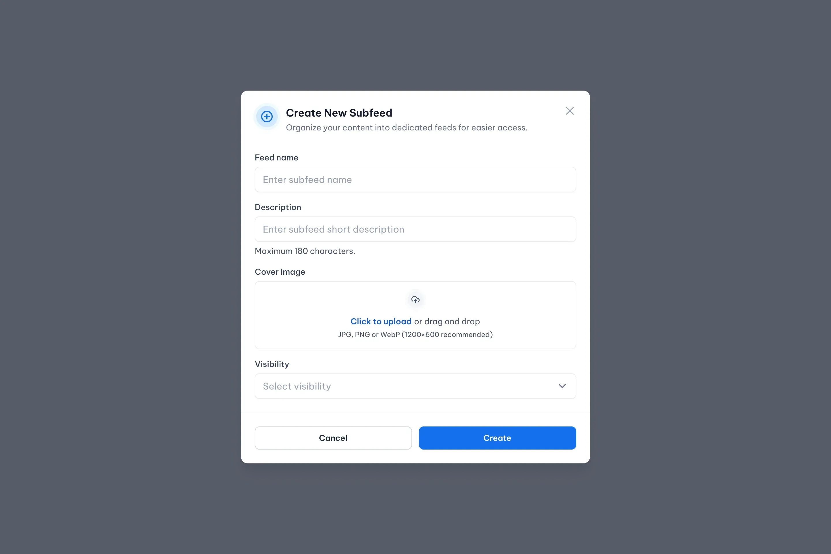 Create a Subfeed screenshot