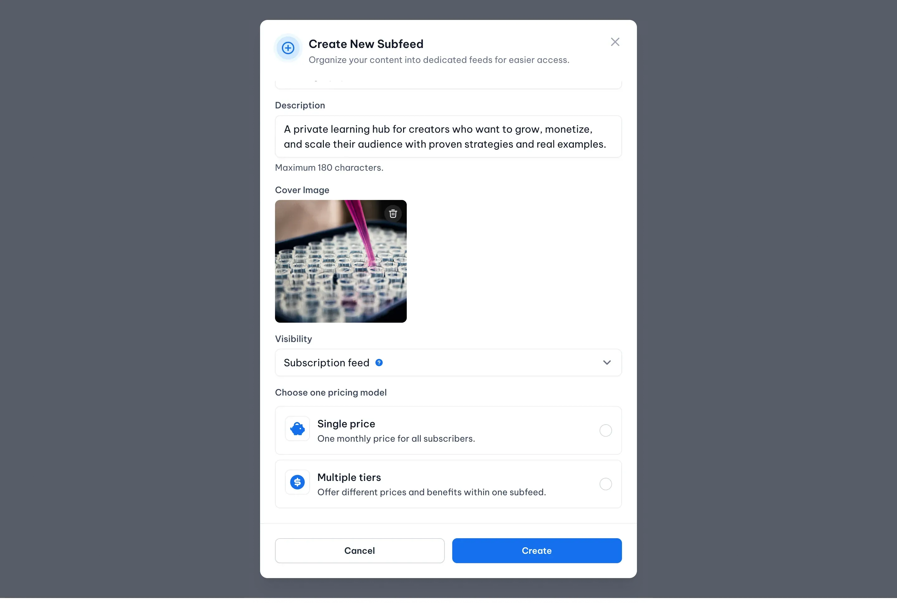Create a Subfeed screenshot