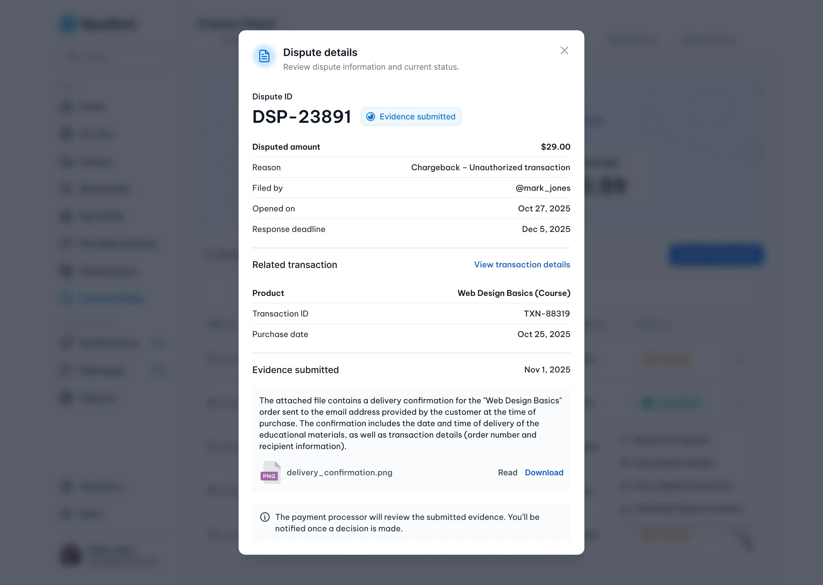 Payment deductions screenshot