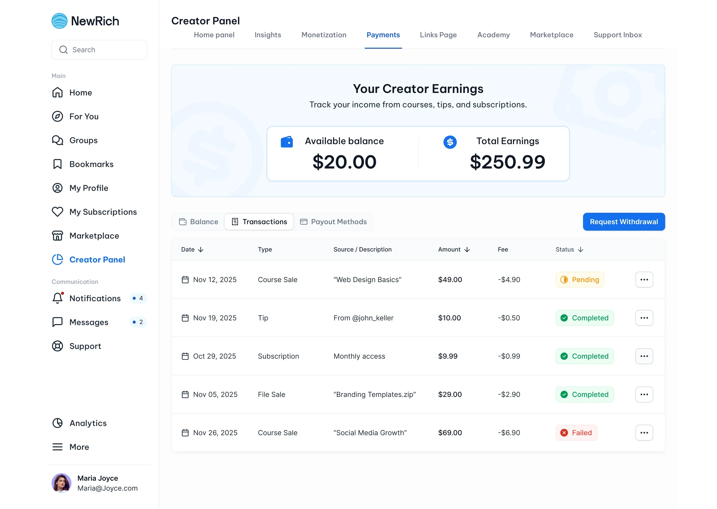See payment history screenshot