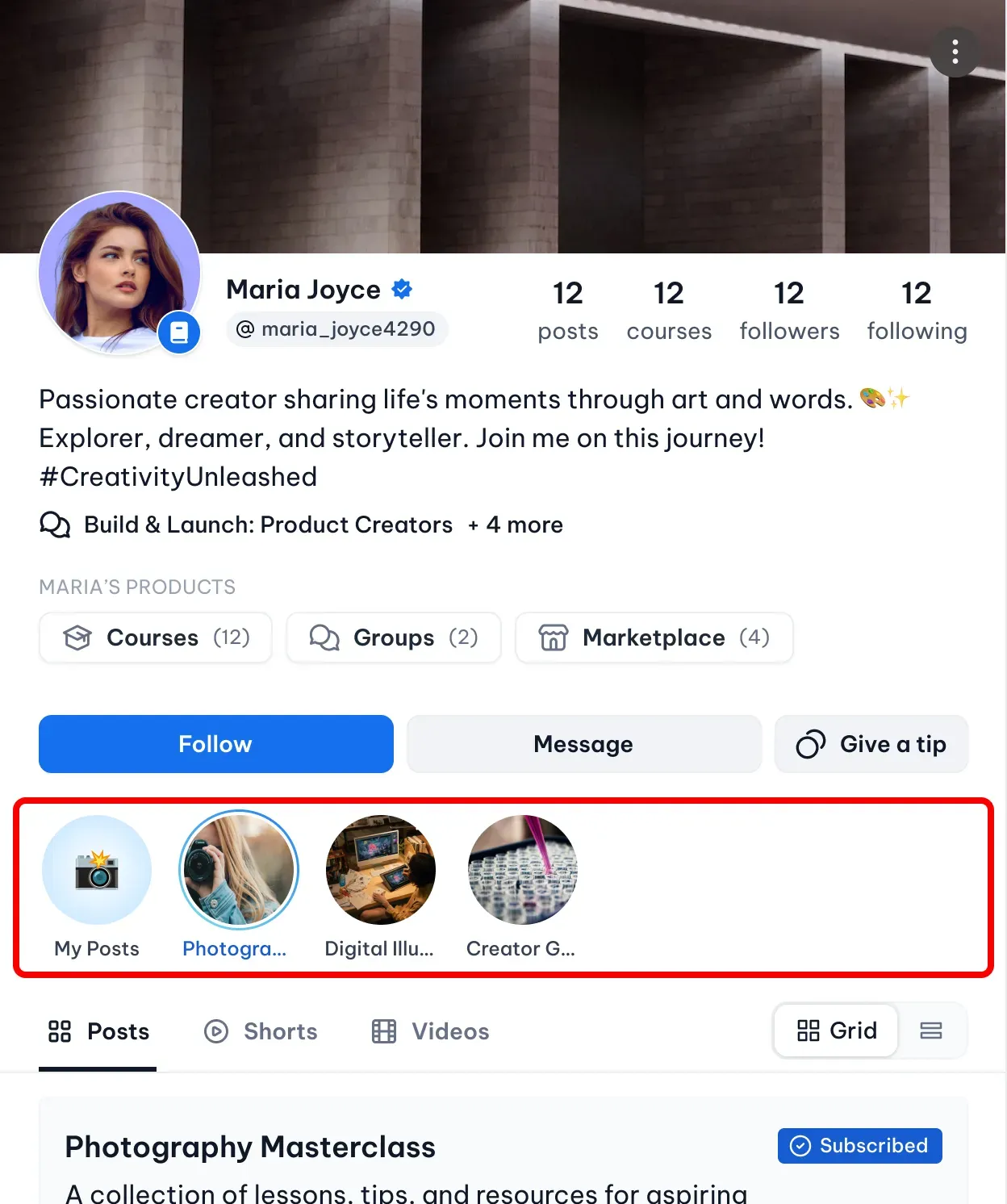 Subfeed content access screenshot