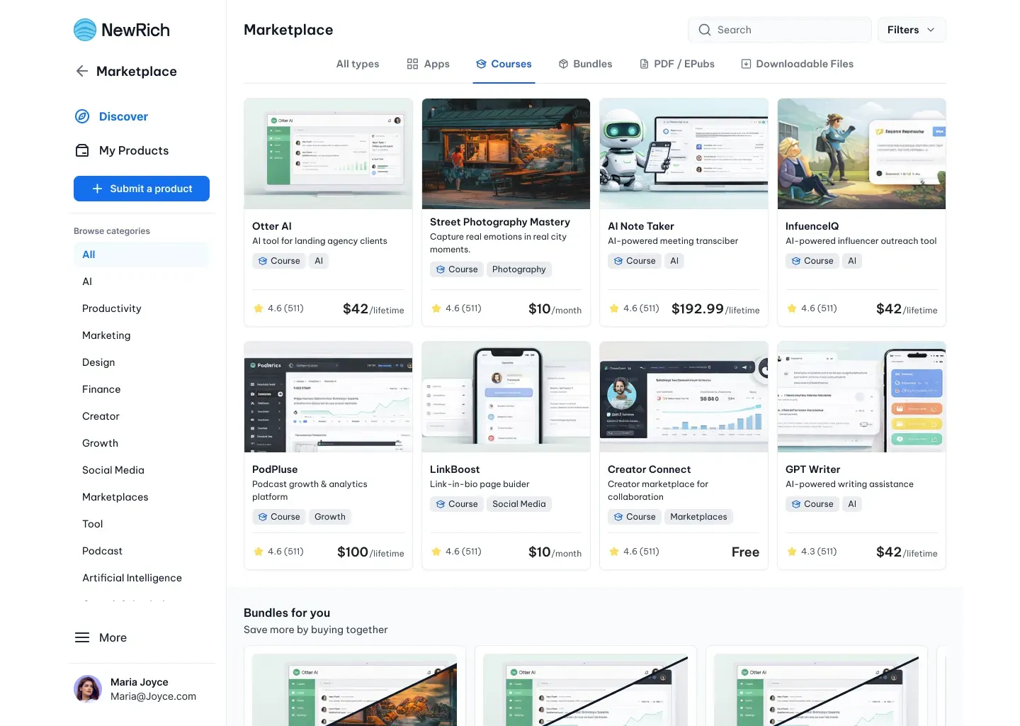 Courses screenshot