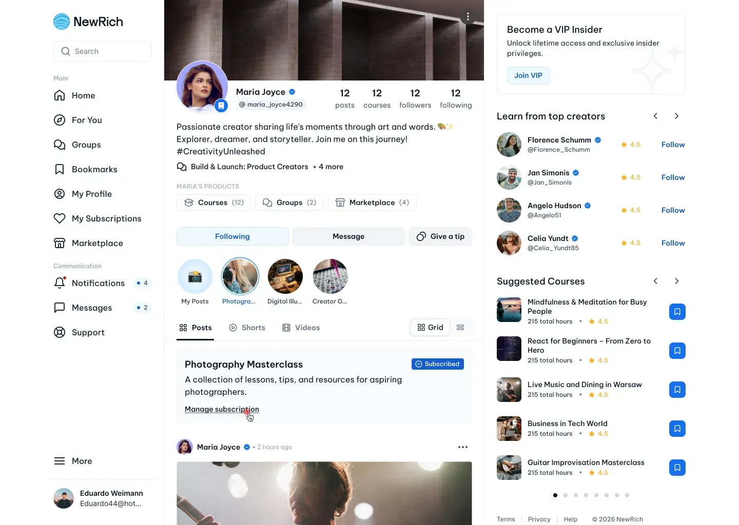 Leave groups and subscriptions screenshot