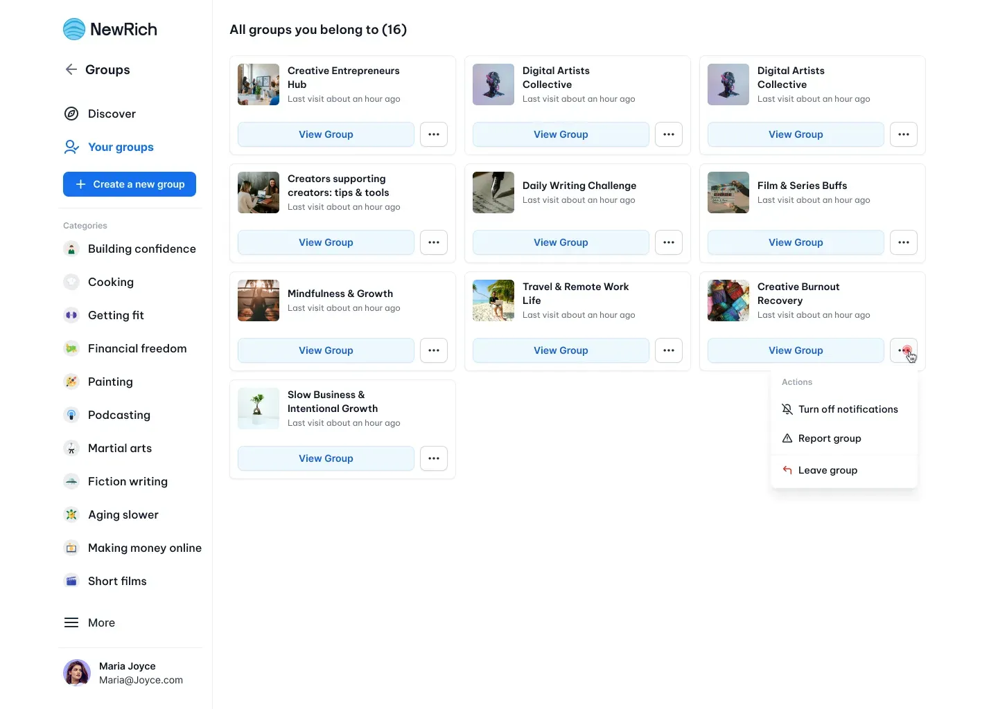 Leave groups and subscriptions screenshot