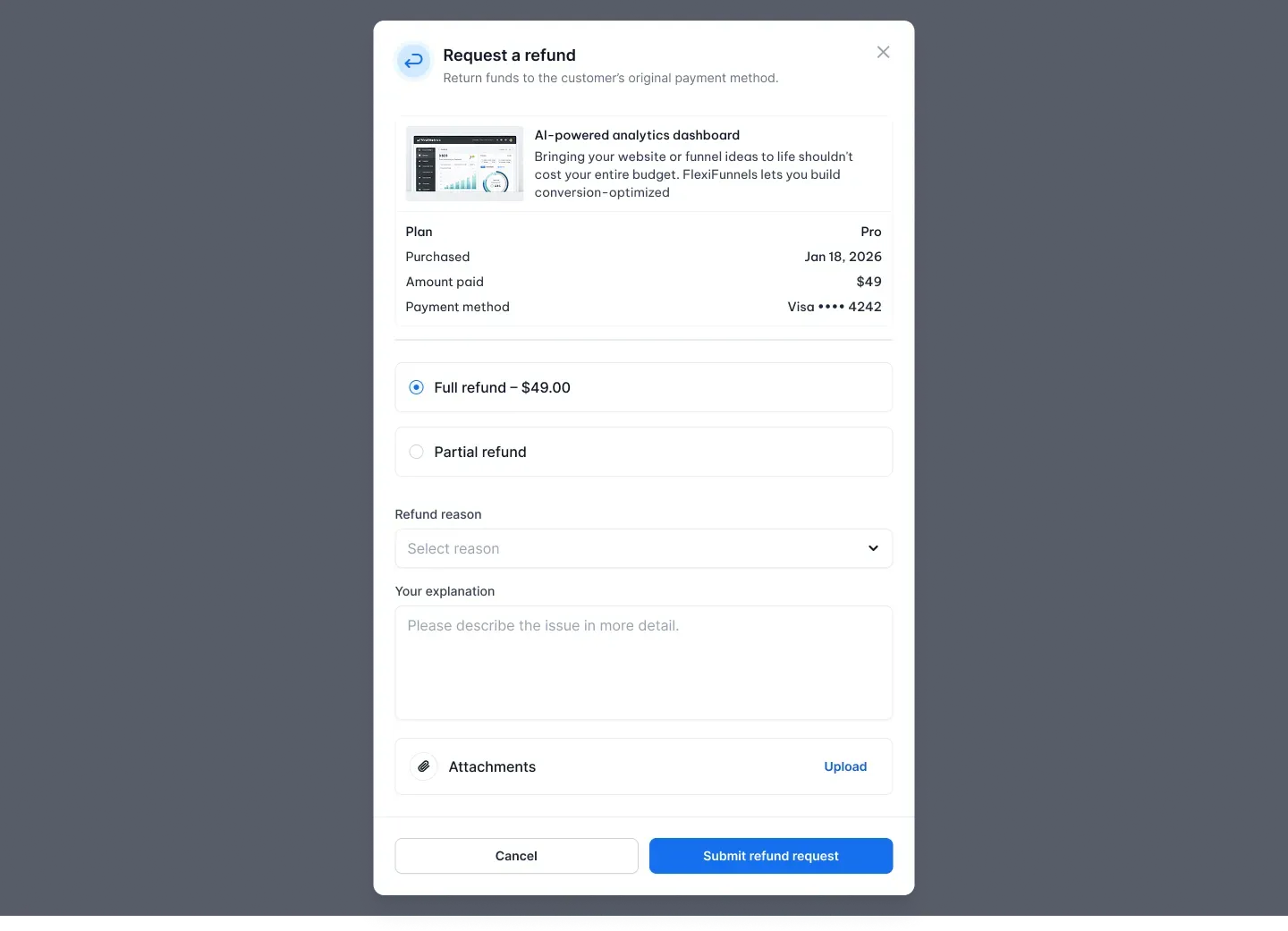 Dispute payments screenshot
