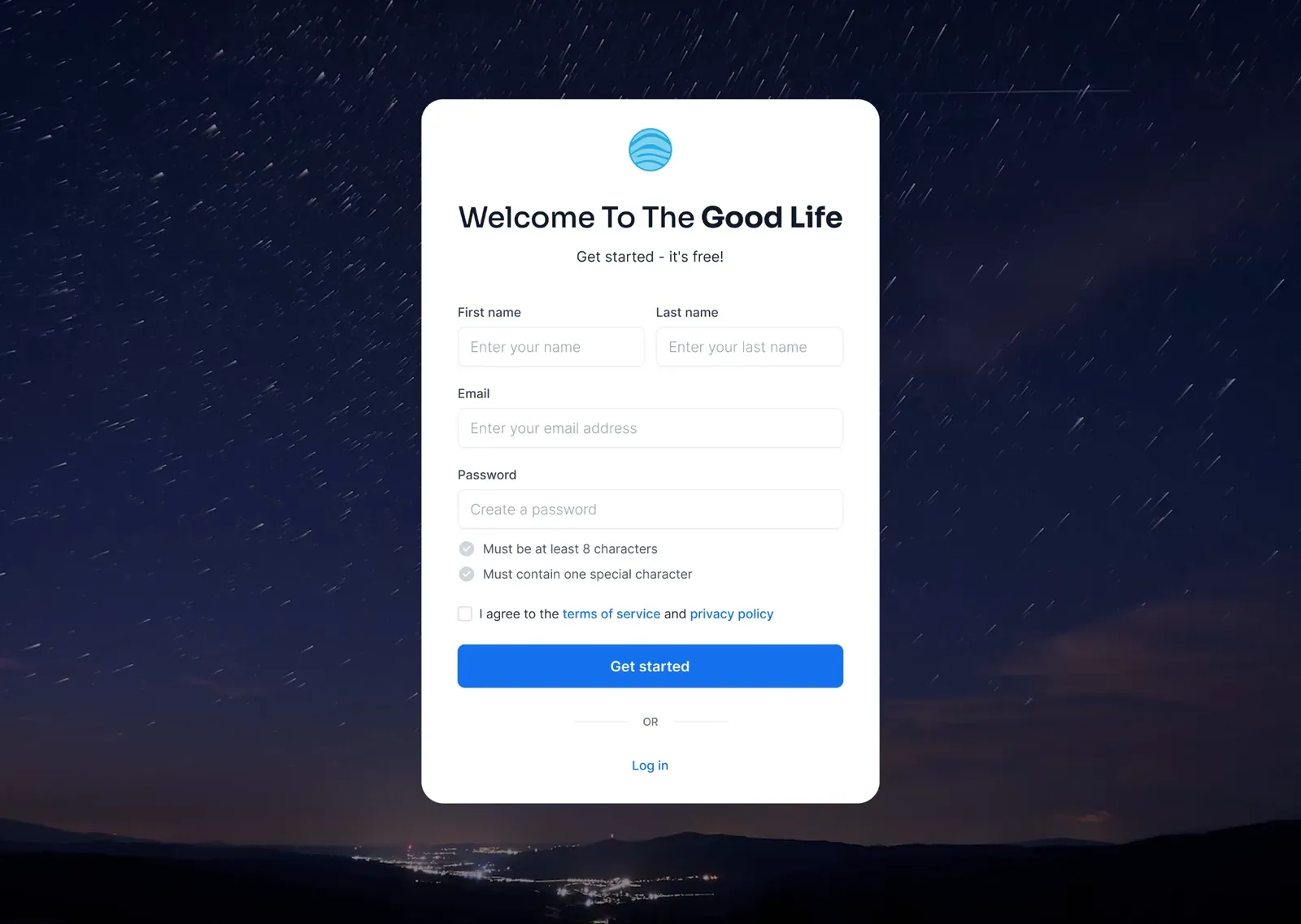 Sign up screenshot