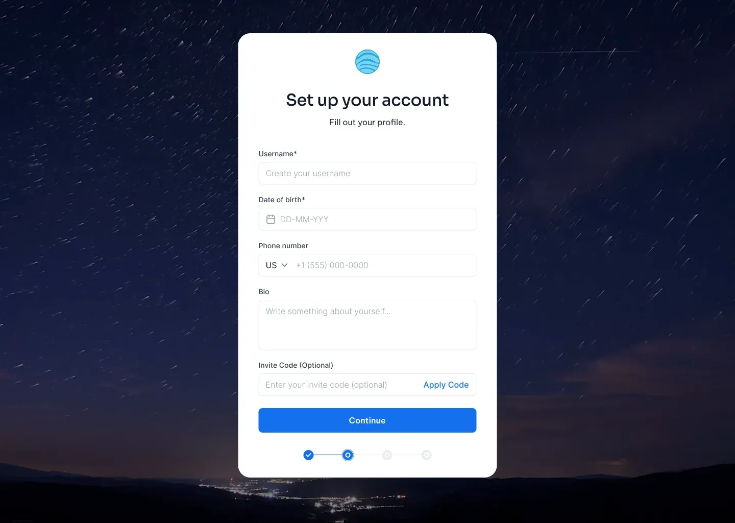 Sign up screenshot
