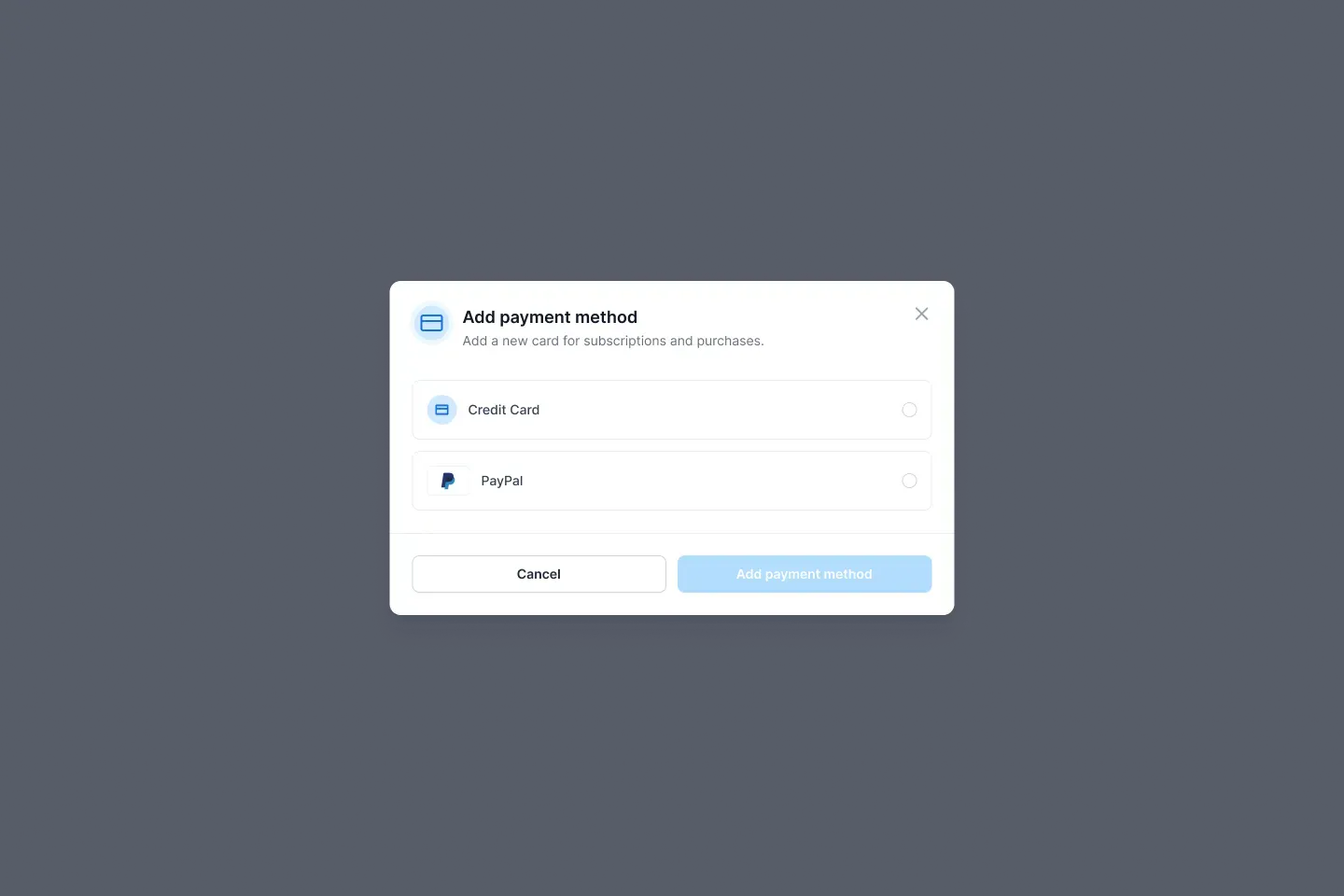 Update payment method screenshot