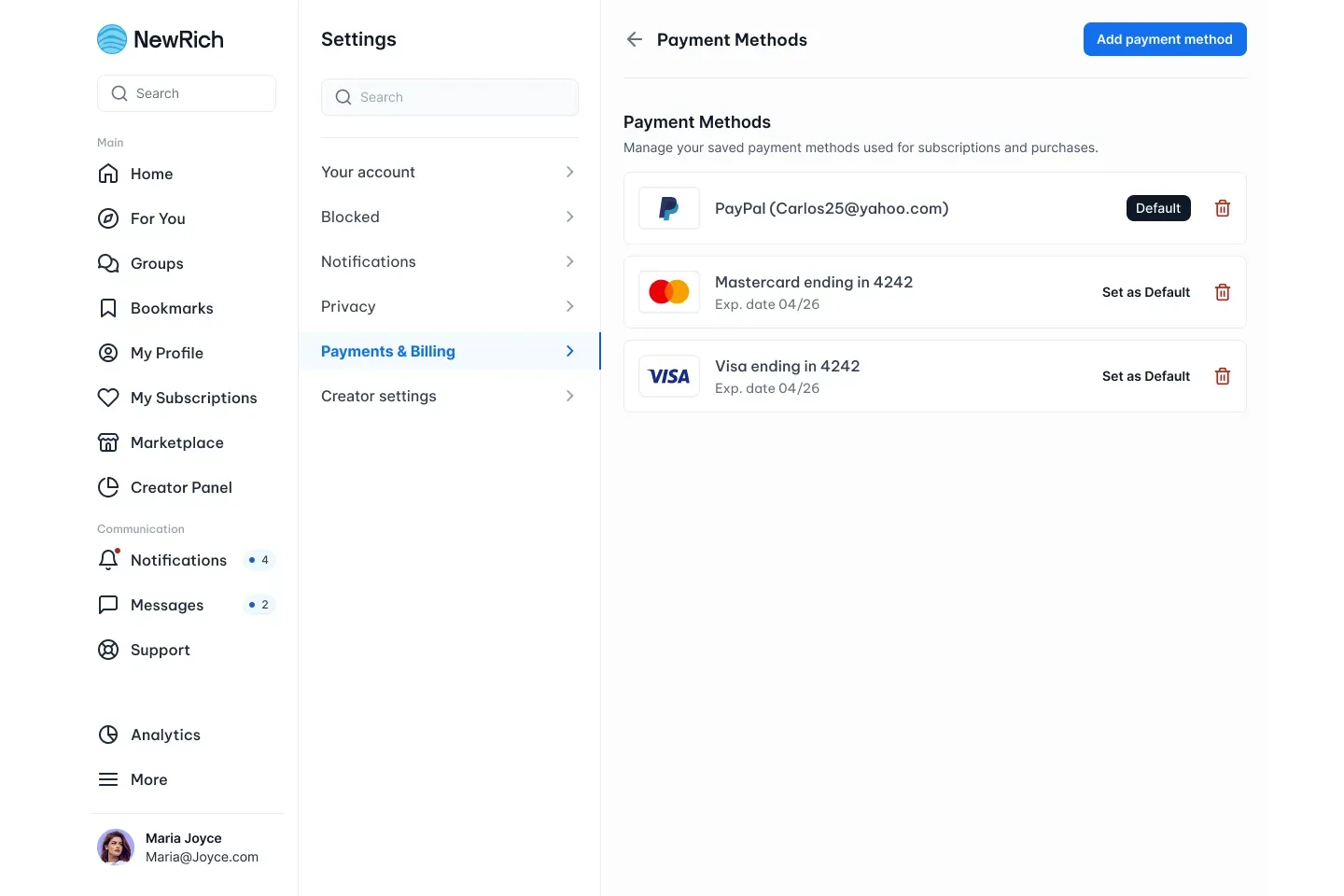 Update payment method screenshot